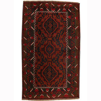 Baluch Persian Rug 6'11" x 4'2" - Semi Antique Mihrab Red, Blue Hand Knotted | front view | SKU 110401