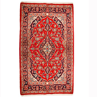 Ardakan Persian Rug 5'8" x 3'4" - Semi Antique Medallion Ivory, Beige Hand Knotted | front view | SKU 110411