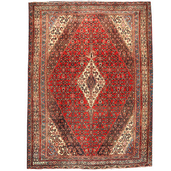 Hamadan Persian Rug 11'6" x 8'5" - Semi Antique Afshan Red, Blue Hand Knotted | front view | SKU 110422