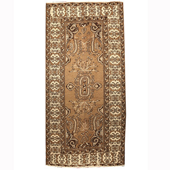 Tabriz Persian Rug 9'6" x 4'6" - Antique Medallion Red, Cream Hand Knotted | front view | SKU 110453