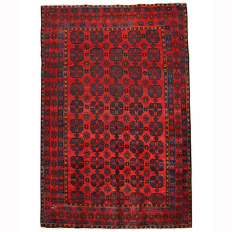 Bijar Persian Rug 9'6" x 6'1" - Semi Antique Medallion Crimson, Navy Blue Hand Knotted | front view | SKU 110454