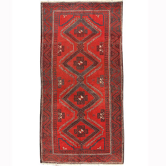 Baluch Persian Rug 6x3 ft - Semi Antique Mihrab Red, Blue Hand Knotted | front view | SKU 110457