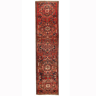 Ardabil Persian Rug 12x3 ft - Semi Antique Medallion Turquoise, White Hand Knotted | front view | SKU 110467