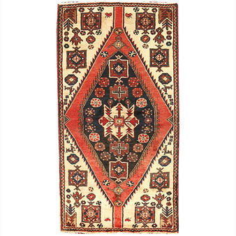 Saveh Persian Rug 5'4" x 2'11" - Semi Antique Medallion Red, Brown Hand Knotted | front view | SKU 110470