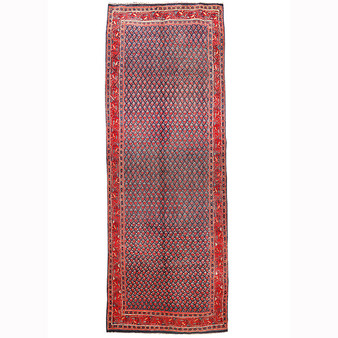 Mahal Persian Rug 13x4 ft - Semi Antique Medallion Ivory, Pink Hand Knotted | front view | SKU 110479