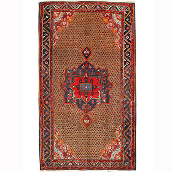 Kurdish Persian Rug 9x5 ft  Semi Antique Medallion Red, Blue Hand Knotted | front view | SKU 110481