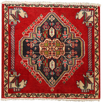 Shiraz Persian Rug 2x2 ft  Semi Antique Geometric Blue, Red Hand Knotted | front view | SKU 110501