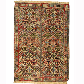 Sirjan Persian Rug 6'2" x 4'3" - Semi Antique Medallion Red, Navy Blue Hand Knotted | front view | SKU 110505