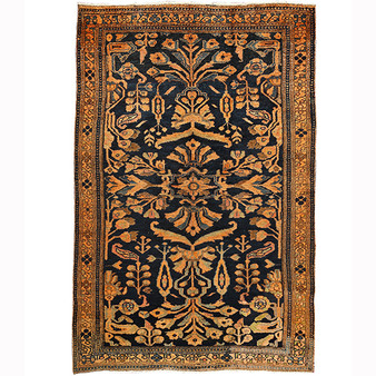 Ardabil Persian Rug 6x4 ft - Semi Antique Medallion Turquoise, White Hand Knotted | front view | SKU 110510
