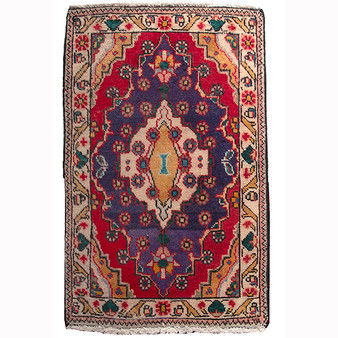 Tabriz Persian Rug 2x1 ft  Semi Antique Medallion Red, Cream Hand Knotted | front view | SKU 110519