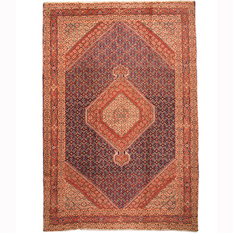 Ardabil Persian Rug 9'4" x 6'9" - Semi Antique Medallion Turquoise, White Hand Knotted | front view | SKU 110520