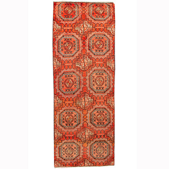 Ardabil Persian Rug 8'6" x 3'3" - Semi Antique Medallion Turquoise, White Hand Knotted | front view | SKU 110523