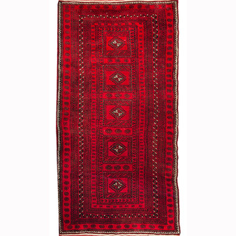 Baluch Persian Rug 6'5" x 3'7" - Semi Antique Mihrab Red, Blue Hand Knotted | front view | SKU 110524