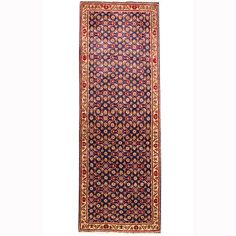 Ardabil Persian Rug 10x3 ft - Semi Antique Medallion Turquoise, White Hand Knotted | front view | SKU 110527