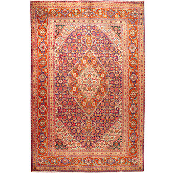 Ardabil Persian Rug 10'2" x 6'9" - Semi Antique Medallion Turquoise, White Hand Knotted | front view | SKU 110530