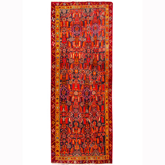 Ardabil Persian Rug 9'6" x 3'10" - Semi Antique Medallion Turquoise, White Hand Knotted | front view | SKU 110536