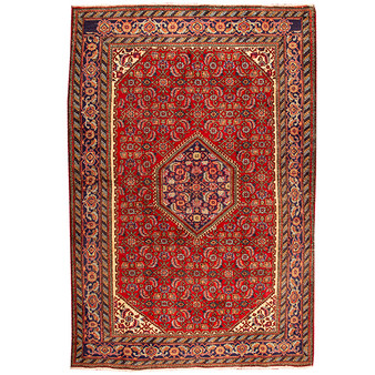 Ardabil Persian Rug 9'10" x 6'4" - Semi Antique Medallion Turquoise, White Hand Knotted | front view | SKU 110540