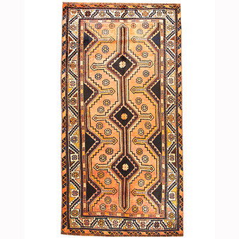Shiraz Persian Rug 8'11" x 4'7" - Antique Geometric Blue, Red Hand Knotted | front view | SKU 110655