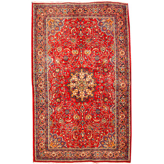 Arak Persian Rug 7'1" x 4'4" - Semi Antique Medallion Crimson, Red Hand Knotted | front view | SKU 110658