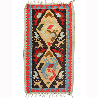 Shiraz Persian Rug 2'11" x 1'8" -  Geometric Blue, Red Hand Knotted | front view | SKU 110664