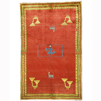 Shiraz Persian Rug 8x5 ft -  Geometric Blue, Red Hand Knotted | front view | SKU 110669