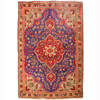 Tabriz Persian Rug 4x3 ft - Semi Antique Medallion Red, Cream Hand Knotted | front view | SKU 110994