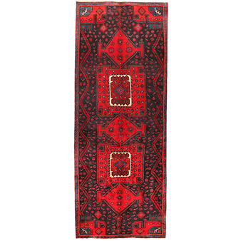 Bijar Persian Rug 10x3 ft - Semi Antique Medallion Crimson, Navy Blue Hand Knotted | front view | SKU 110338