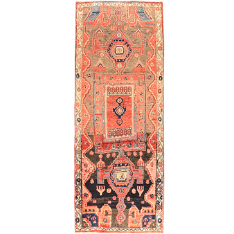 Ardabil Persian Rug 6x2 ft - Semi Antique Medallion Turquoise, White Hand Knotted | front view | SKU 110347