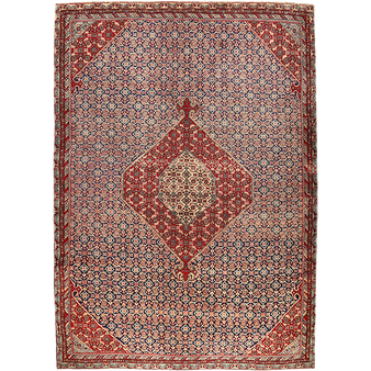 Ardabil Persian Rug 8x6 ft - Semi Antique Medallion Turquoise, White Hand Knotted | front view | SKU 110541