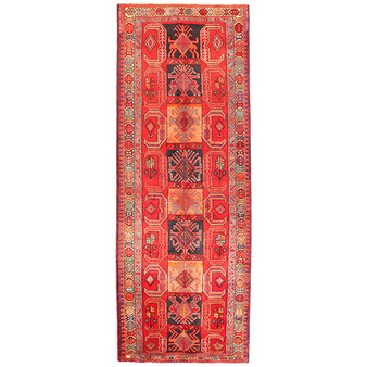 Ardabil Persian Rug 11x3 ft - Semi Antique Medallion Turquoise, White Hand Knotted | front view | SKU 110544