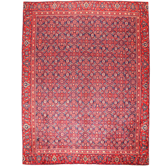 Arak Persian Rug 12x9 ft - Semi Antique Medallion Crimson, Red Hand Knotted | front view | SKU 111004
