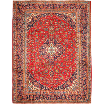 Ardakan Persian Rug 12x9 ft - Semi Antique Medallion Ivory, Beige Hand Knotted | front view | SKU 111005