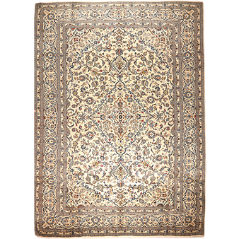 Kashan Persian Rug 13'1" x 9'9" - Semi Antique Medallion Crimson, Navy Blue Hand Knotted | front view | SKU 111007