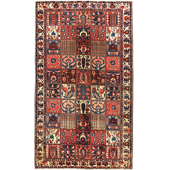 Bakhtiari Persian Rug 10'1" x 5'7" - Semi Antique Medallion Blue, Crimson Hand Knotted | front view | SKU 111010
