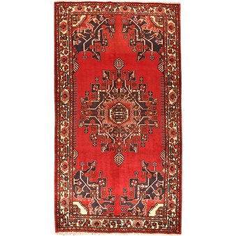 Tafresh Persian Rug 9x5 ft - Semi Antique Medallion Crimson, Beige Hand Knotted | front view | SKU 111013