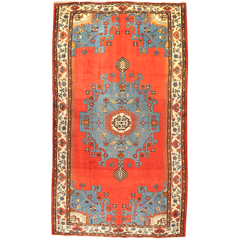 Tafresh Persian Rug 9x5 ft - Semi Antique Medallion Crimson, Beige Hand Knotted | front view | SKU 111016