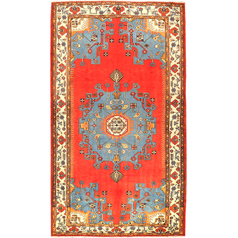Tafresh Persian Rug 10x5 ft - Semi Antique Medallion Crimson, Beige Hand Knotted | front view | SKU 111017
