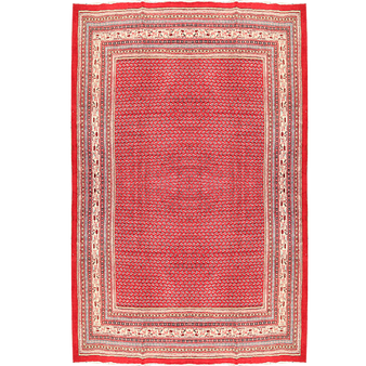 Arak Persian Rug 13x10 ft - Semi Antique Medallion Crimson, Red Hand Knotted | front view | SKU 111021