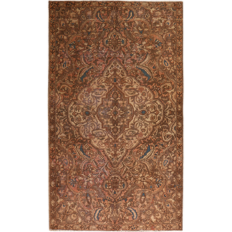 Bakhtiari Persian Rug 8'2" x 4'9" - Semi Antique Medallion Blue, Crimson Hand Knotted | front view | SKU 111025