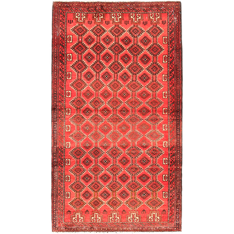 Baluch Persian Rug 5'9" x 3'1" - Semi Antique Mihrab Red, Blue Hand Knotted | front view | SKU 111028