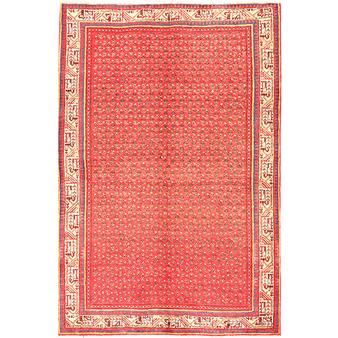 Arak Persian Rug 6x4 ft - Semi Antique Herati (Mahi) Crimson, Cream, Navy Blue Hand Knotted | front view | SKU 111030