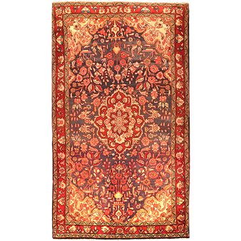 Borchelu Persian Rug 9'7" x 5'5" - Semi Antique Medallion Camel, Blue Hand Knotted | front view | SKU 111052