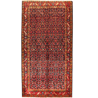 Arak Persian Rug 9x4 ft - Semi Antique Medallion Crimson, Red Hand Knotted | front view | SKU 111056