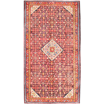 Hamadan Persian Rug 10x5 ft - Semi Antique Afshan Red, Blue Hand Knotted | front view | SKU 111057