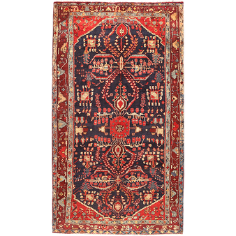 Hamadan Persian Rug 9x4 ft - Semi Antique Afshan Red, Blue Hand Knotted | front view | SKU 111066