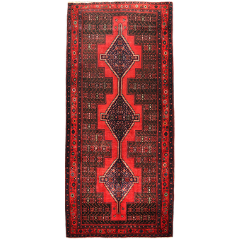 Bijar Persian Rug 11x4 ft - Semi Antique Medallion Crimson, Navy Blue Hand Knotted | front view | SKU 111093