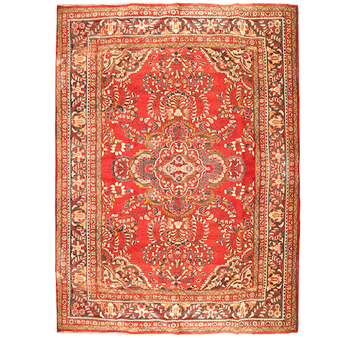 Lilihan Persian Rug 13x9 ft - Semi Antique Geometric Red, Navy Blue Hand Knotted | front view | SKU 111106