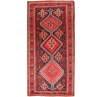 Garmsar Persian Rug 9'11" x 4'11" - Semi Antique Geometric Red, Blue Hand Knotted | front view | SKU 111123