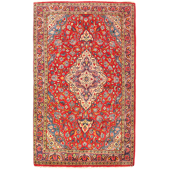 Malayer Persian Rug 5'8" x 3'7" - Semi Antique Medallion Red, Blue Hand Knotted | front view | SKU 111128