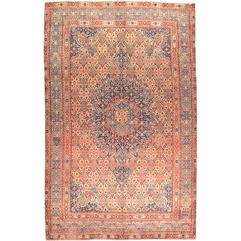 Birjand Persian Rug 10x6 ft - Semi Antique Medallion Red, Crimson Hand Knotted | front view | SKU 111132